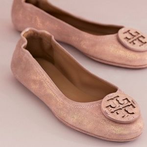 Tory Burch Metallic Suede Minnie Travel Ballet